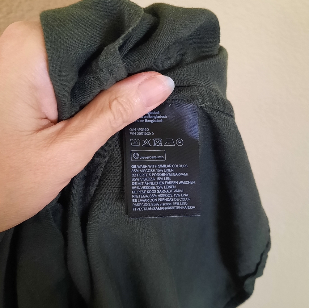 H&M Green Linen Blend Button Down Long Sleeve Blouse - Picture 6 of 6